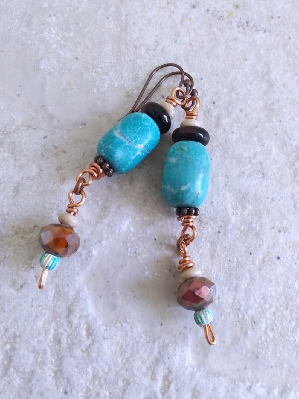 Handmade & OOAK - Mixed Stone Bead Dangle Earrings - Boho Festival Southwestern